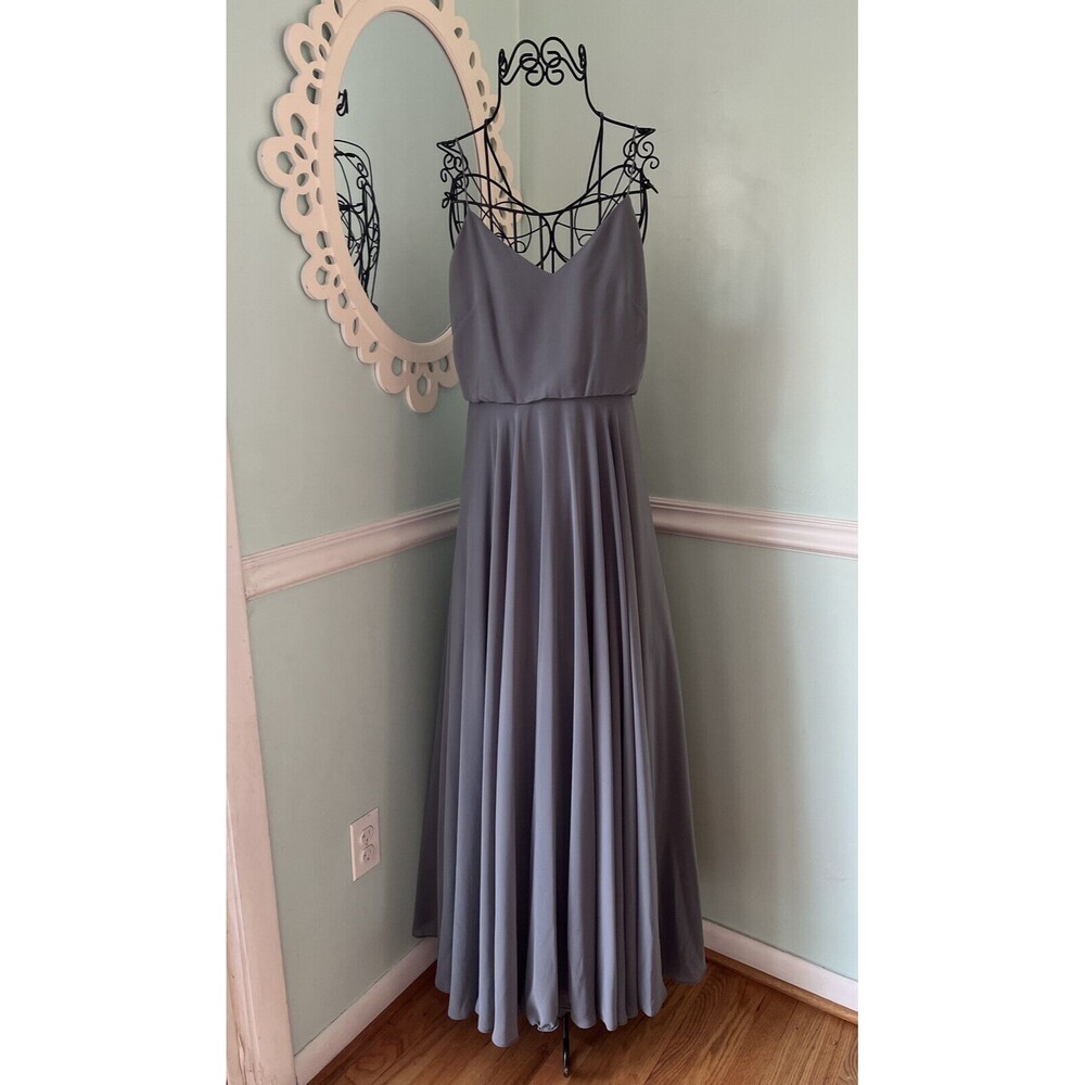 Jenny Yoo Collection‎ Womens Gray Flowy Strappy Chiffon Gown Size 2 Prom